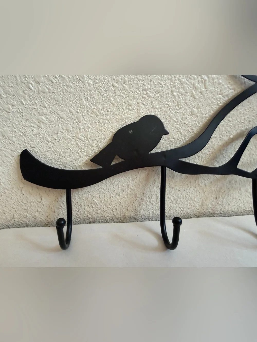 Black Metal Bird & Branch Wall Rack 3 Hooks Key Holder Rustic Nature Decor 8